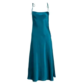 Tie Strap Teal Midi Slip Dress