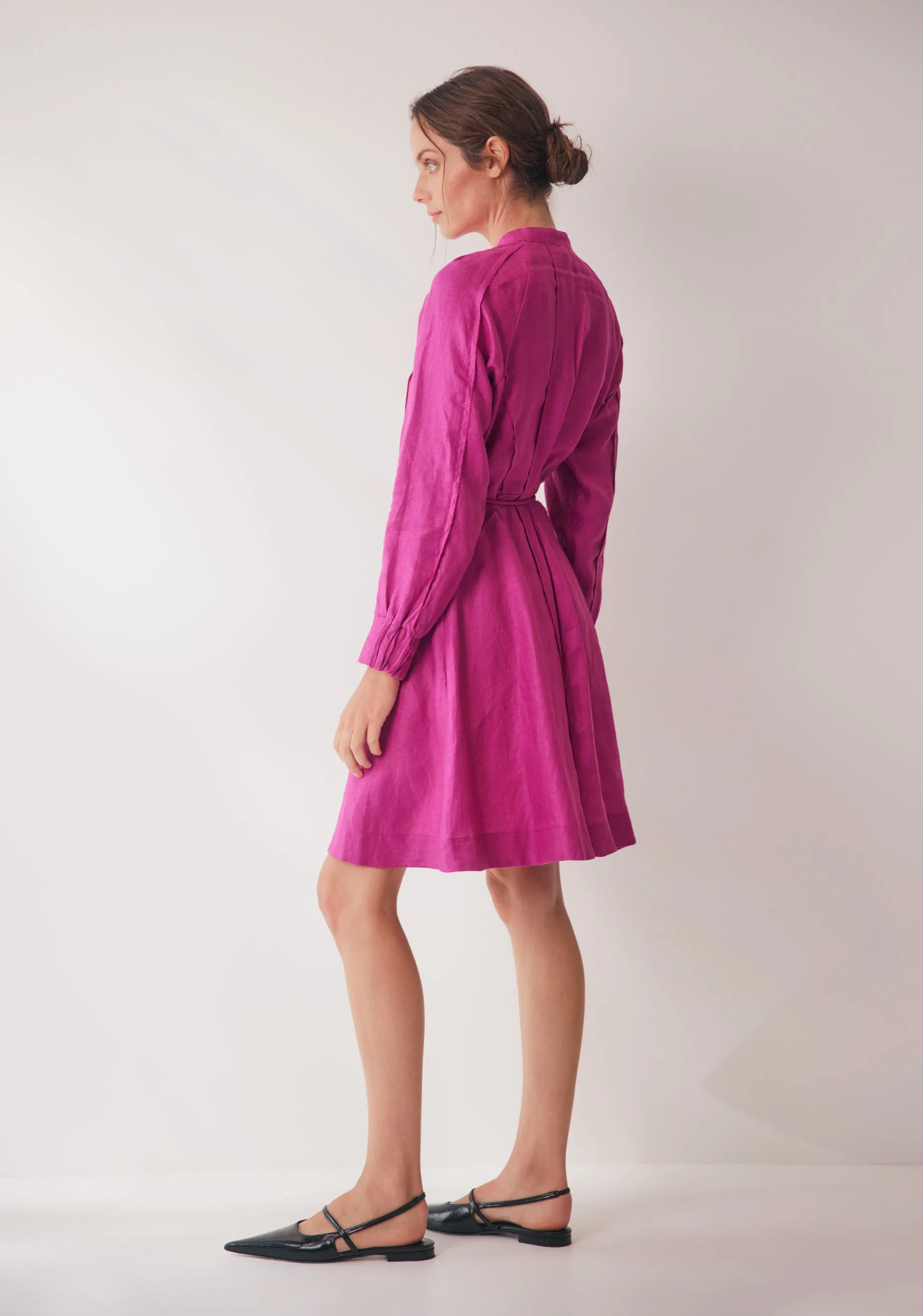 Tilly Linen Dress_Fuchsia