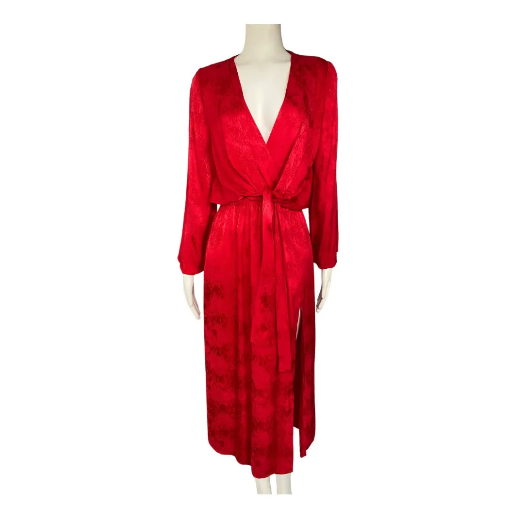 Topshop Thigh Split Snakeskin Jacquard Wrap Dress Red SIZE 10