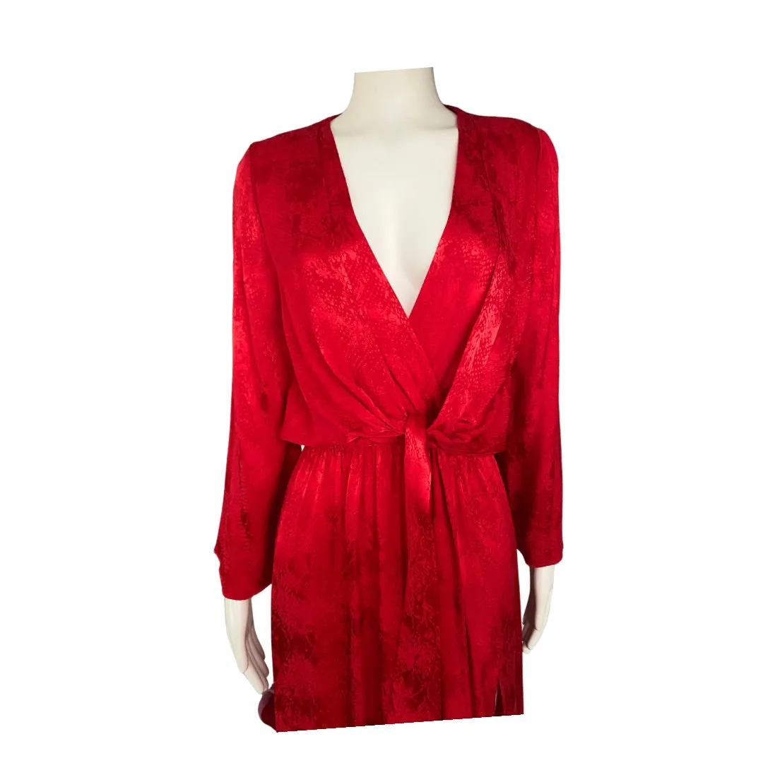 Topshop Thigh Split Snakeskin Jacquard Wrap Dress Red SIZE 10