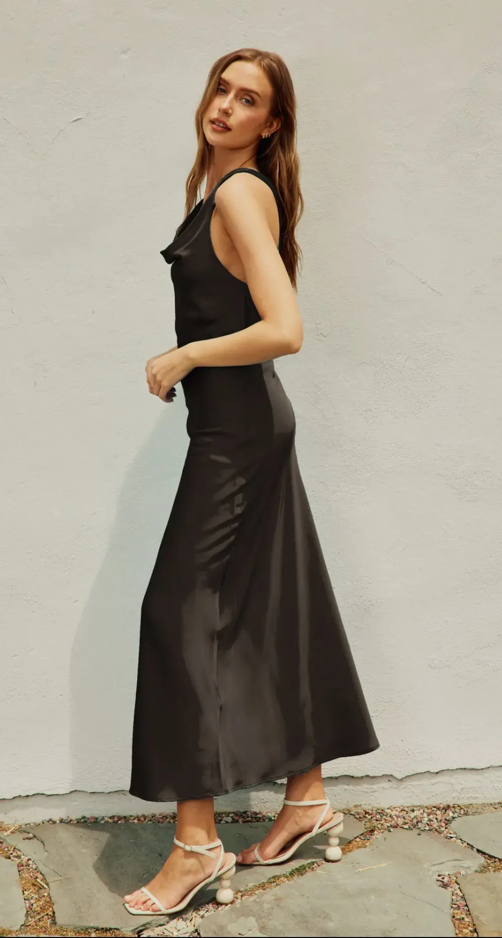 Twist Strap Open Back Black Midi Dress