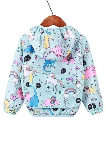 Unicorn Rainbow Dinosaur Cartoon Print Hooded Jacket