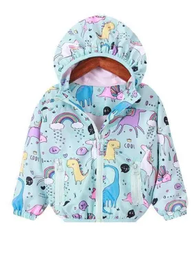 Unicorn Rainbow Dinosaur Cartoon Print Hooded Jacket