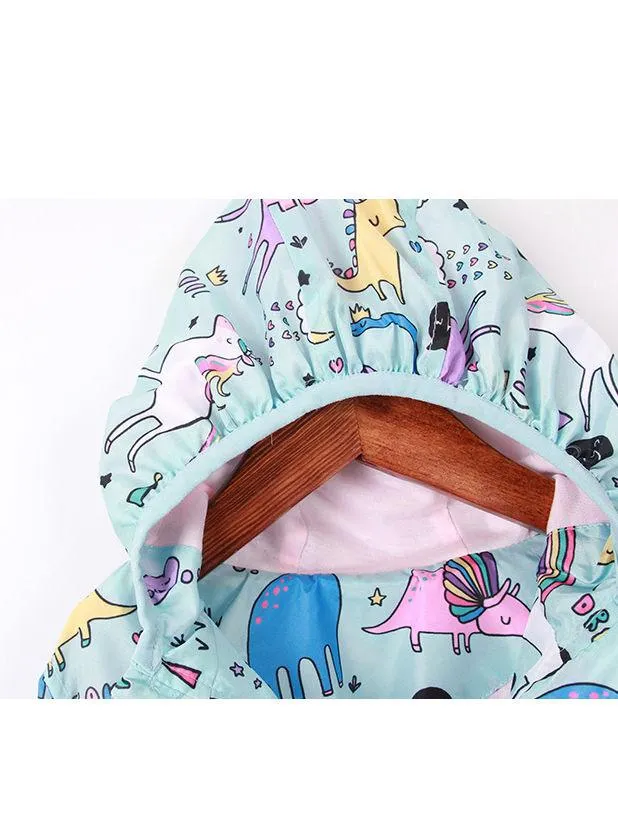 Unicorn Rainbow Dinosaur Cartoon Print Hooded Jacket