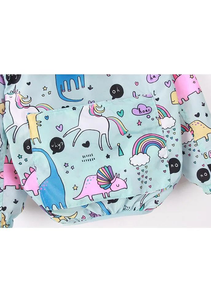 Unicorn Rainbow Dinosaur Cartoon Print Hooded Jacket