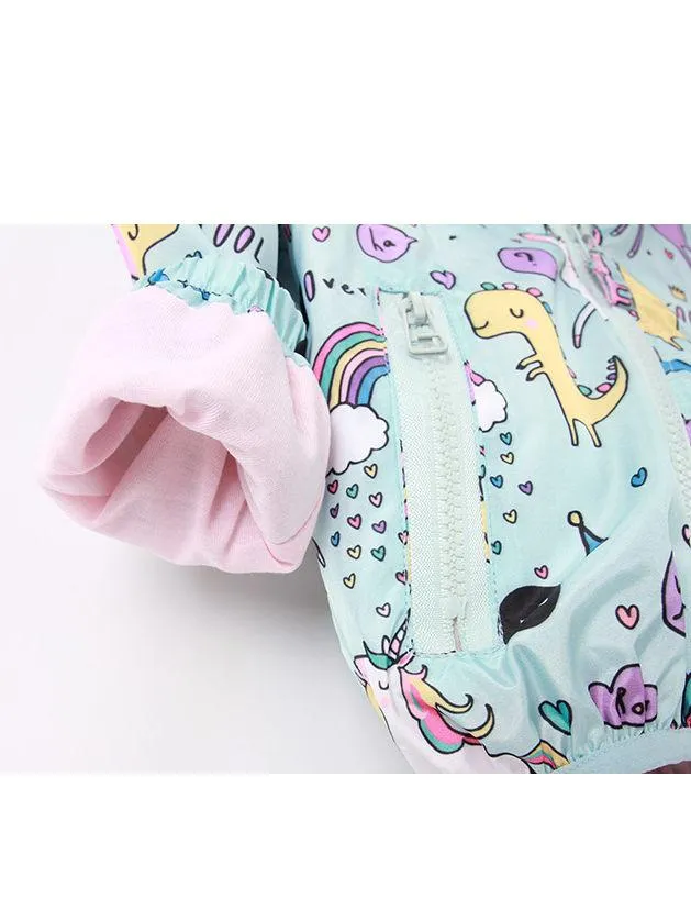 Unicorn Rainbow Dinosaur Cartoon Print Hooded Jacket