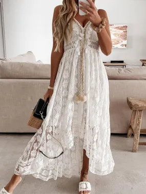 V Neck Broderie Lace Slip Maxi Dress