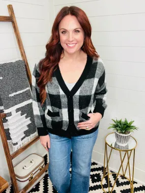 V Neck Checkered Cardigan