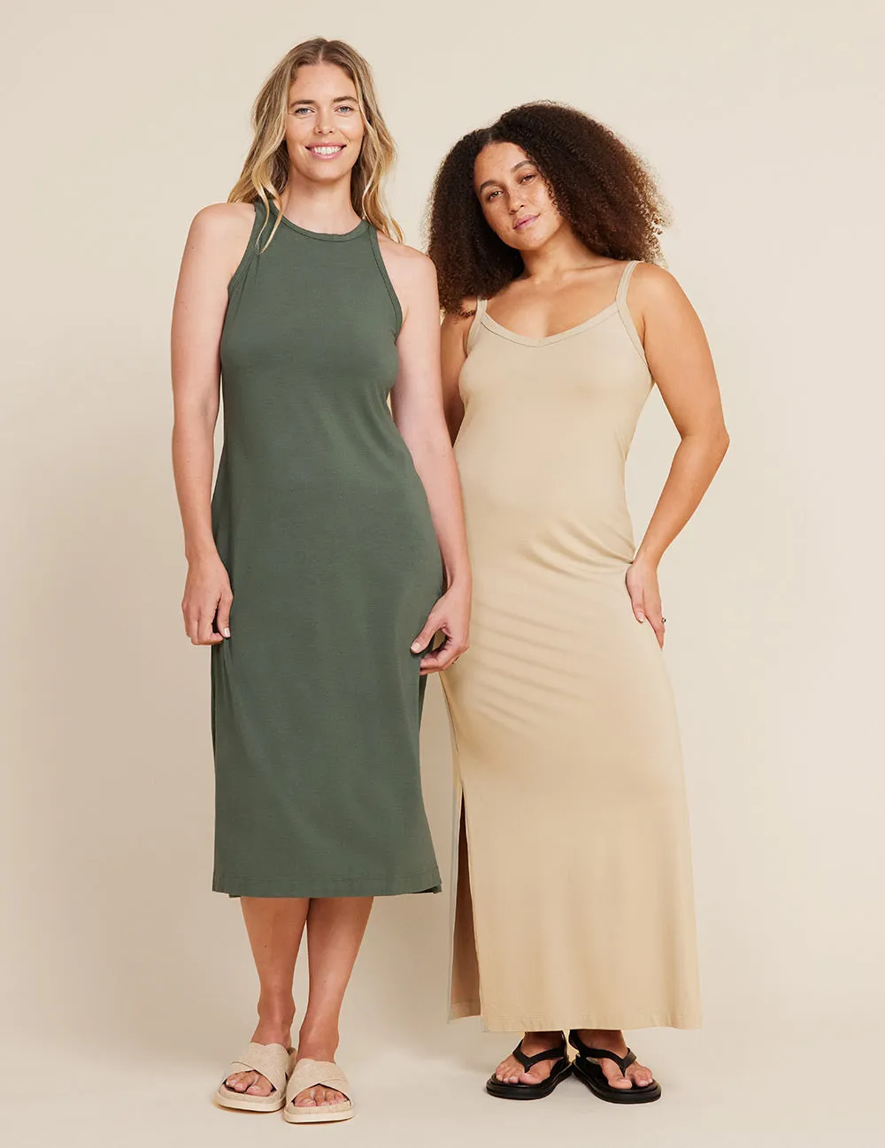 V-Neck Slip Dress - Moss