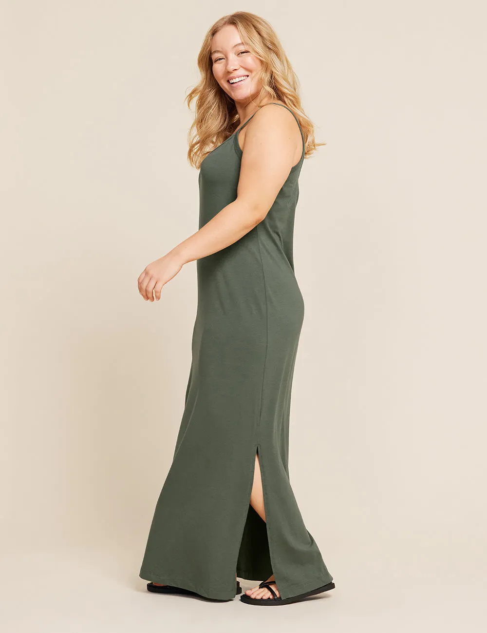 V-Neck Slip Dress - Moss