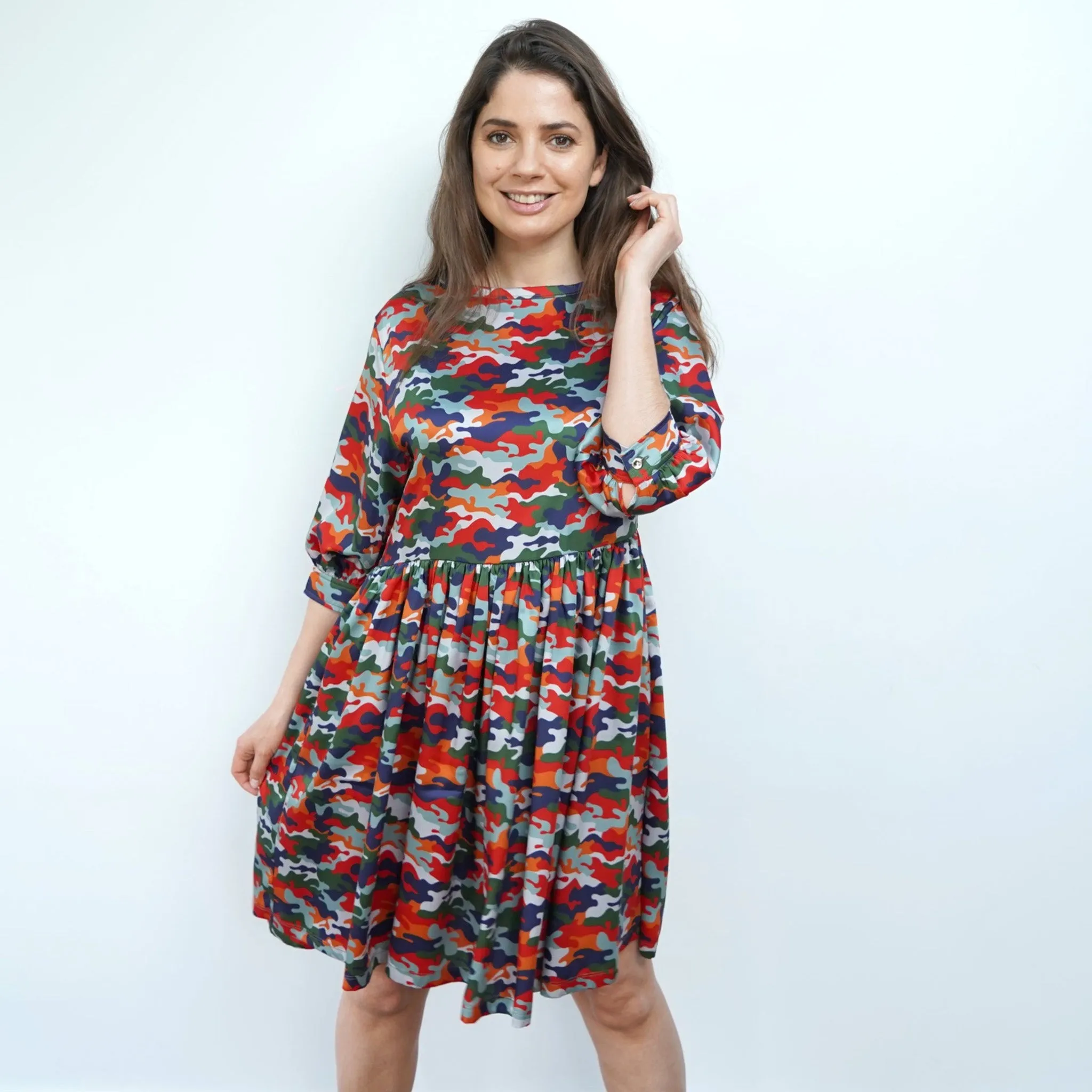 Vaata - Spritz Camo Print Skater Style Midi Dress