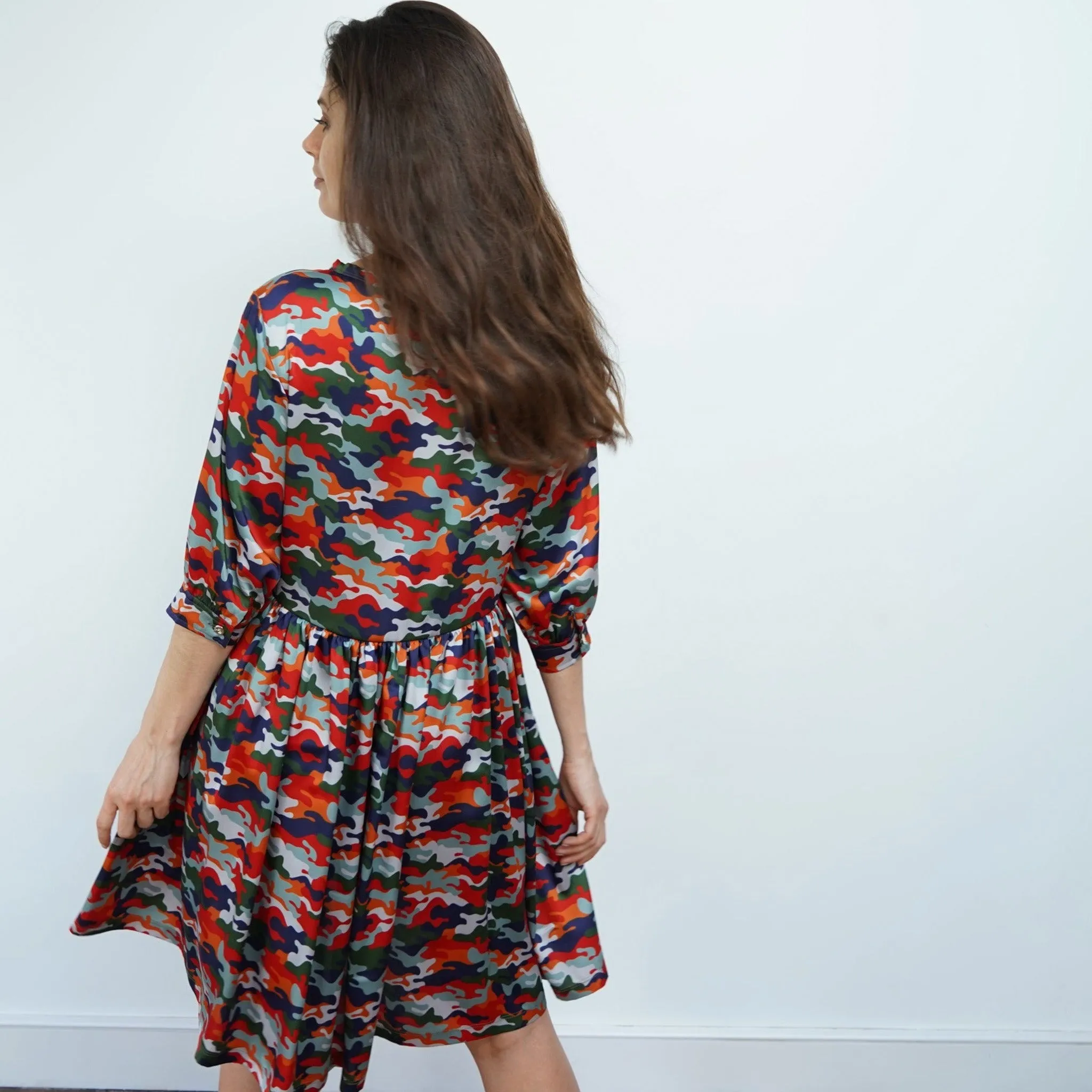 Vaata - Spritz Camo Print Skater Style Midi Dress