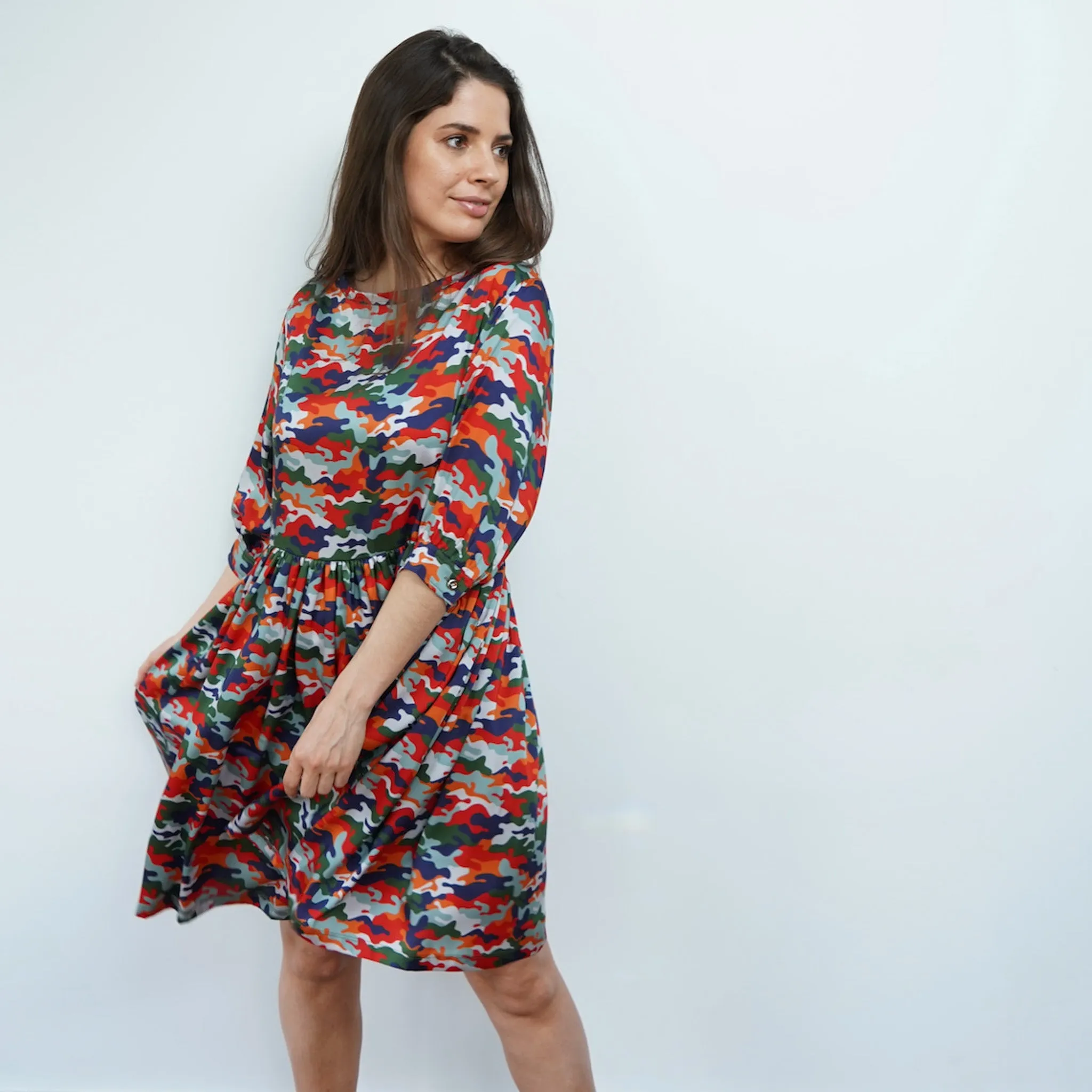 Vaata - Spritz Camo Print Skater Style Midi Dress