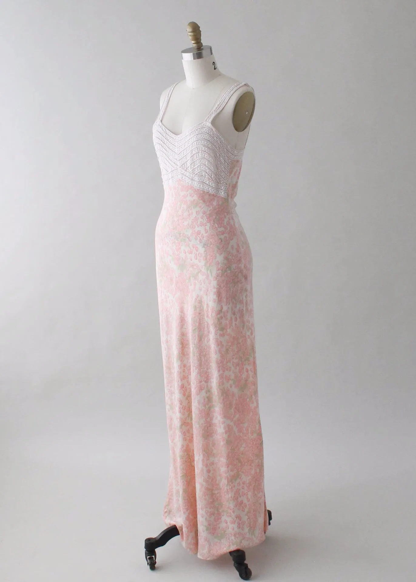 Vintage 1930s Floral Silk and Lace Slip Dress