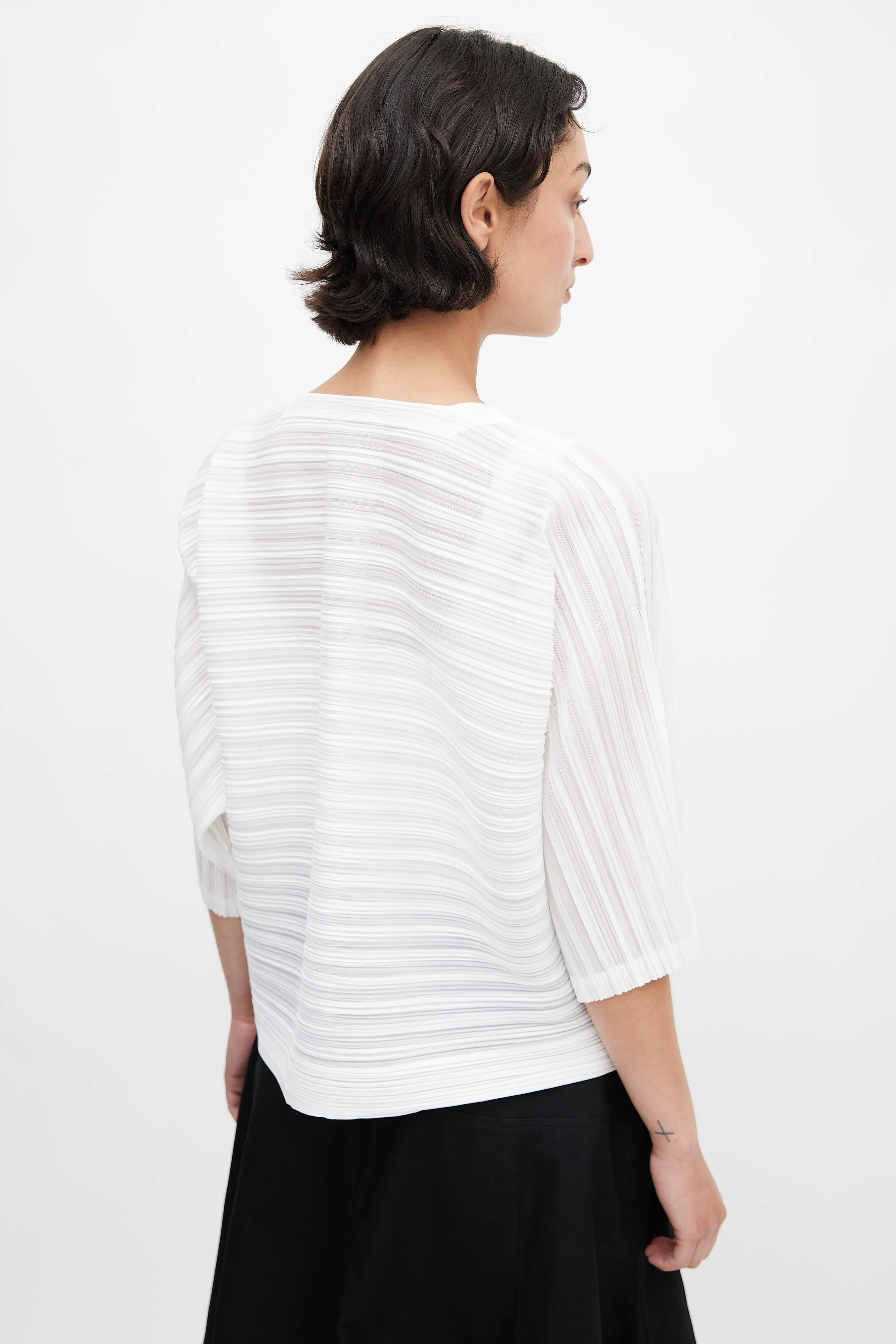 White Pleated Cardigan Top