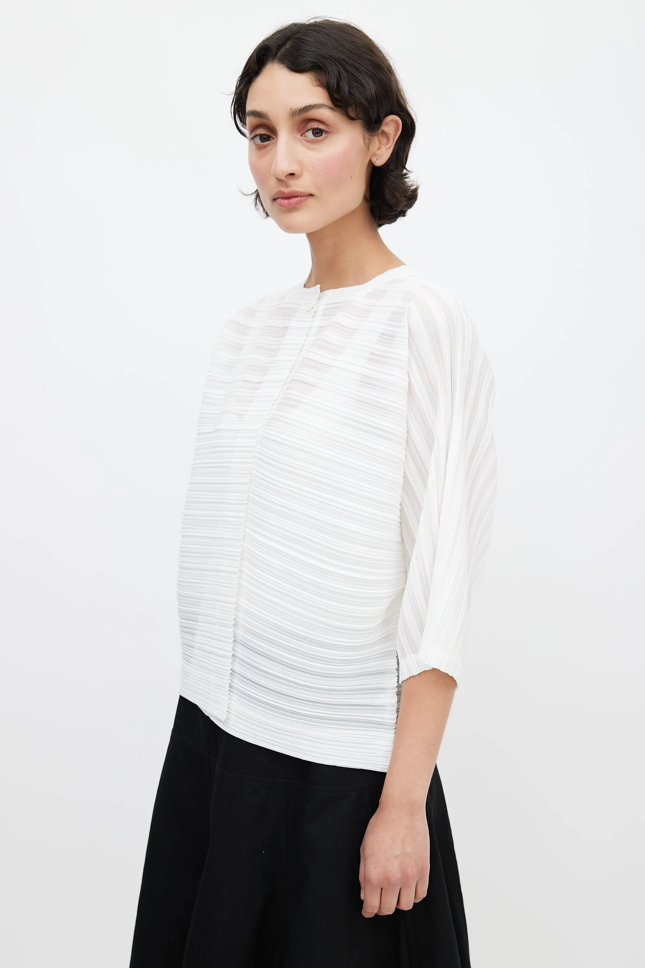 White Pleated Cardigan Top