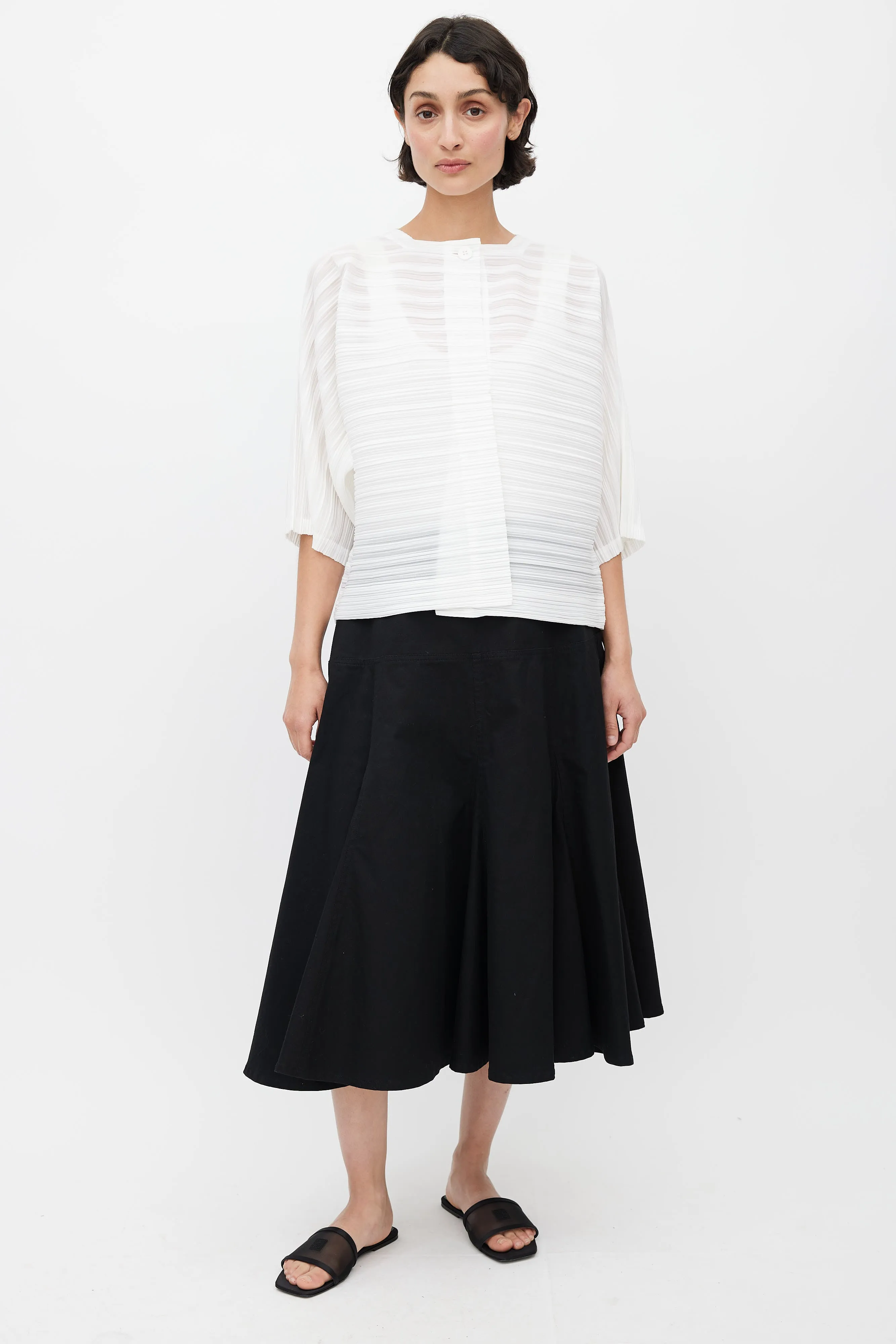 White Pleated Cardigan Top