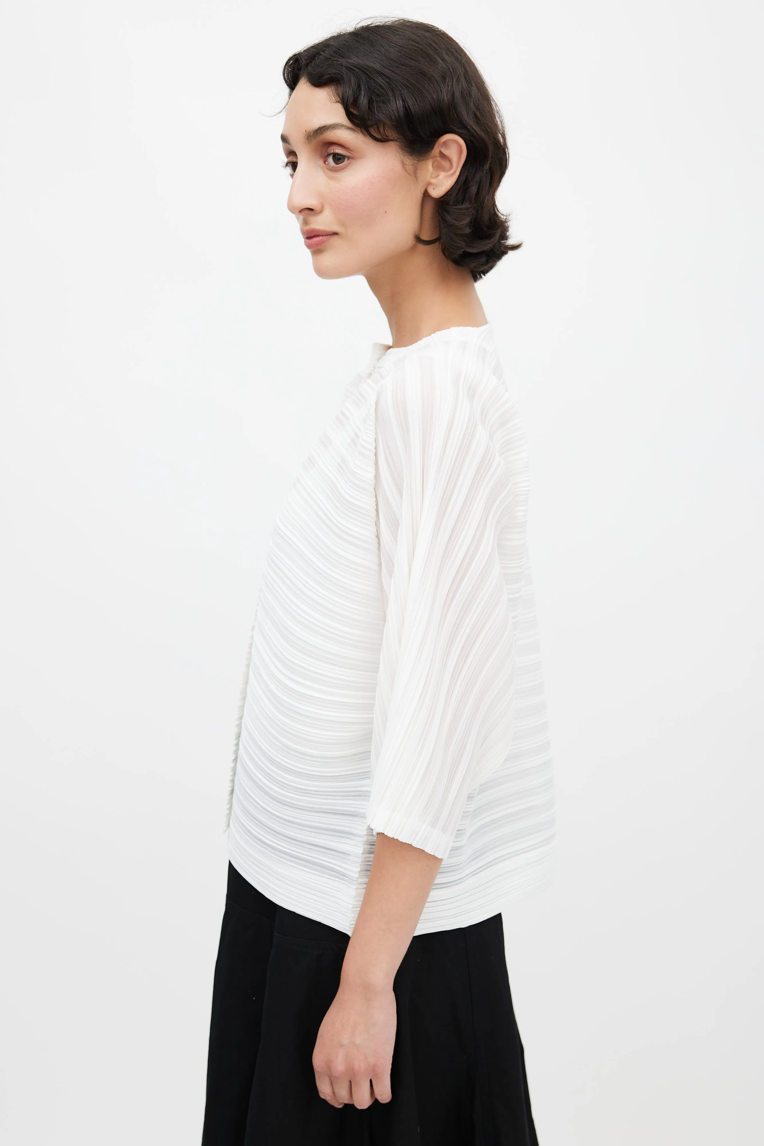 White Pleated Cardigan Top