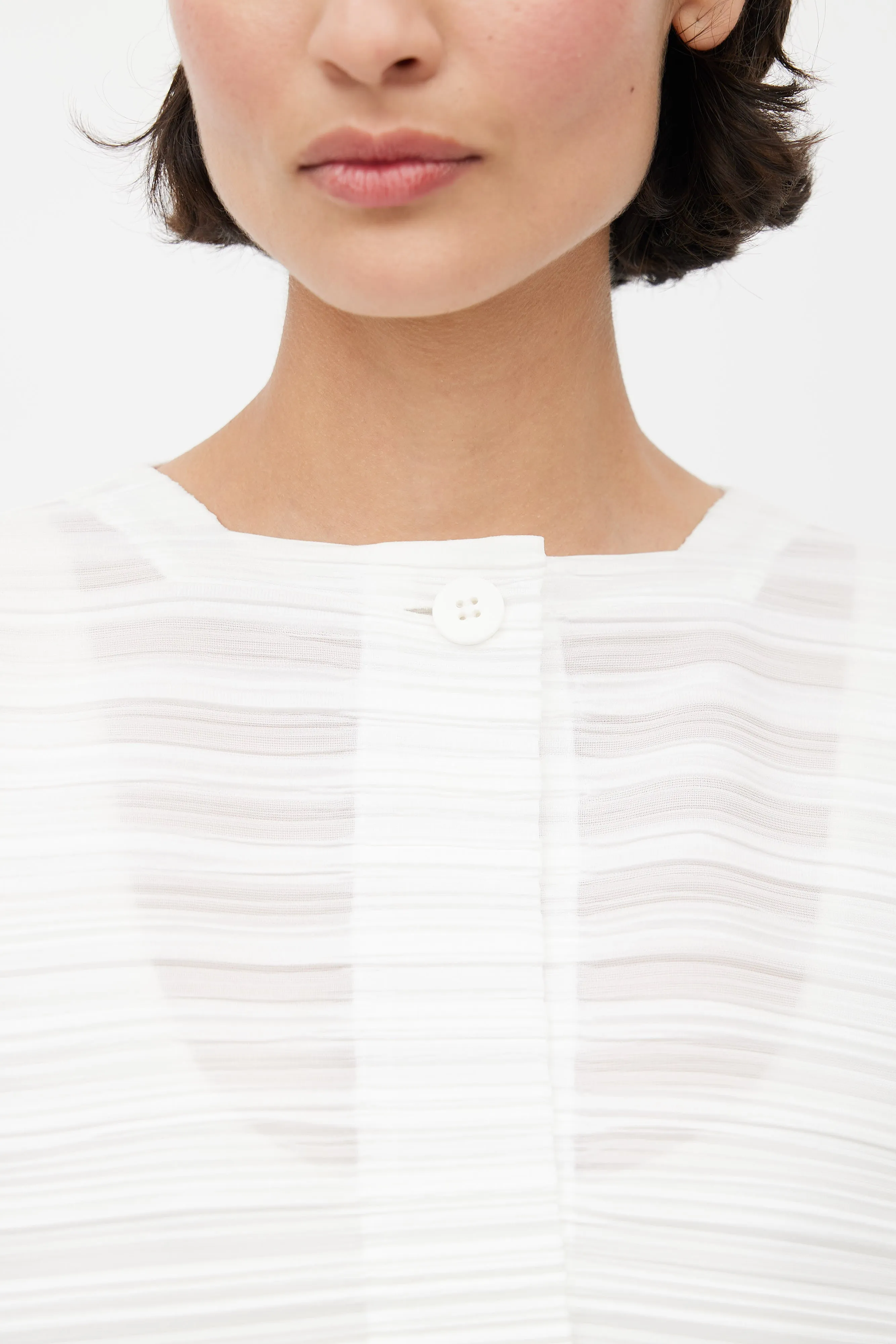 White Pleated Cardigan Top