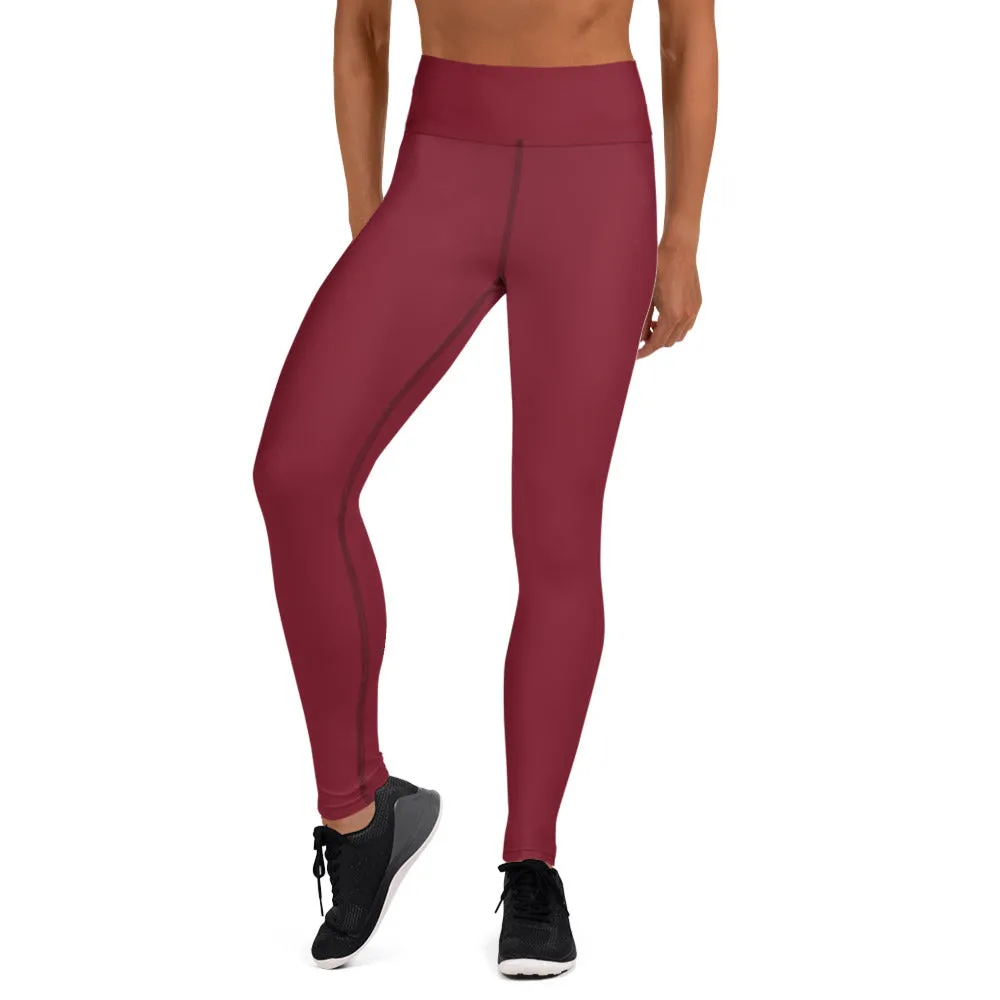 Wine Red Solid Yoga Leggings, Women's Long Solid Color Gym Sports Tights-Made in USA/EU