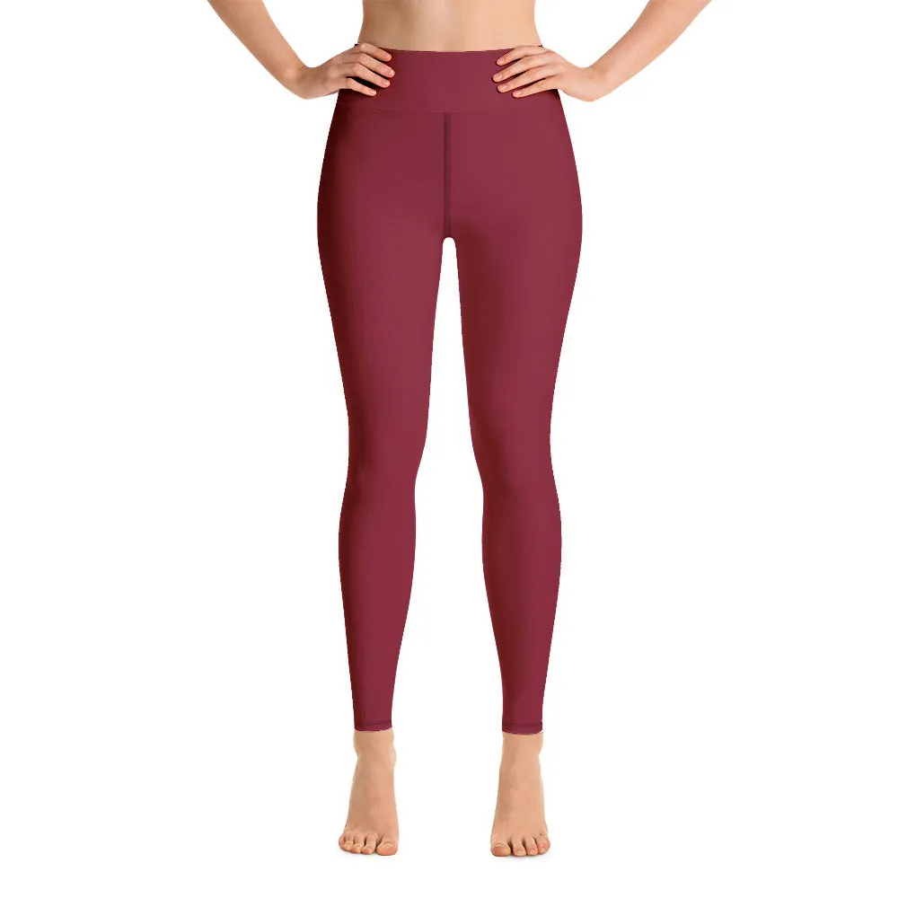 Wine Red Solid Yoga Leggings, Women's Long Solid Color Gym Sports Tights-Made in USA/EU