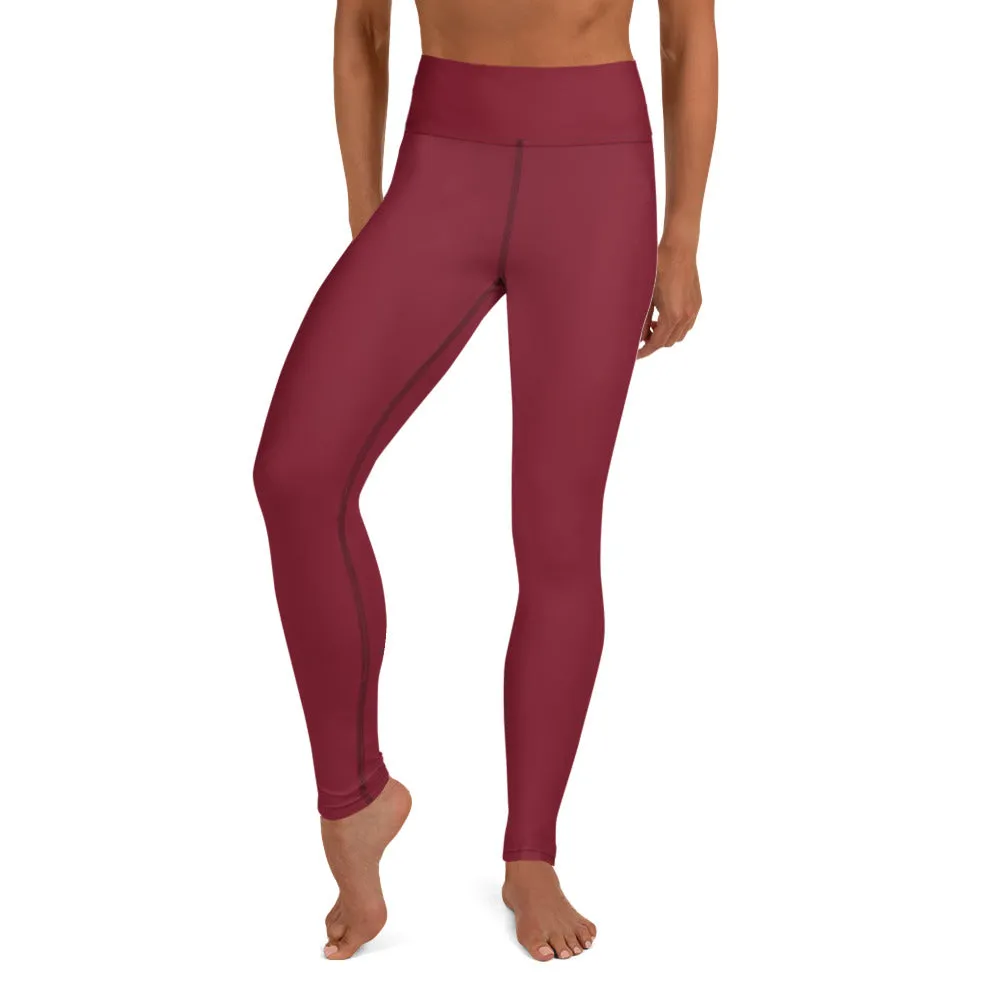 Wine Red Solid Yoga Leggings, Women's Long Solid Color Gym Sports Tights-Made in USA/EU