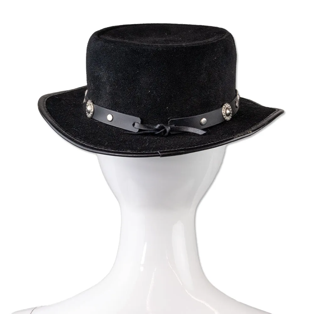 Winfield Cover Black Suede Studded Flat Brim Hat