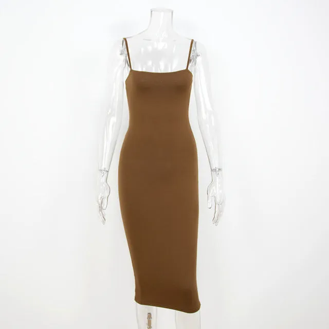 Women Cami Bodycon Midi Dress Basic