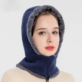 Women's autumn and winter ear protection and velvet thickened one-piece hat windproof and cold proof bib