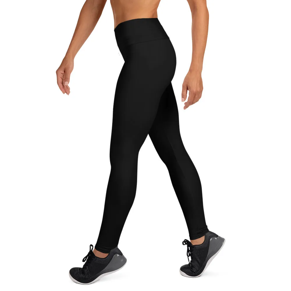 Women's Black Yoga Leggings, Solid Color Ladies' Long Workout Gym Tights-Made in USA/EU/MX