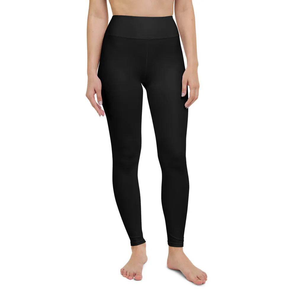 Women's Black Yoga Leggings, Solid Color Ladies' Long Workout Gym Tights-Made in USA/EU/MX