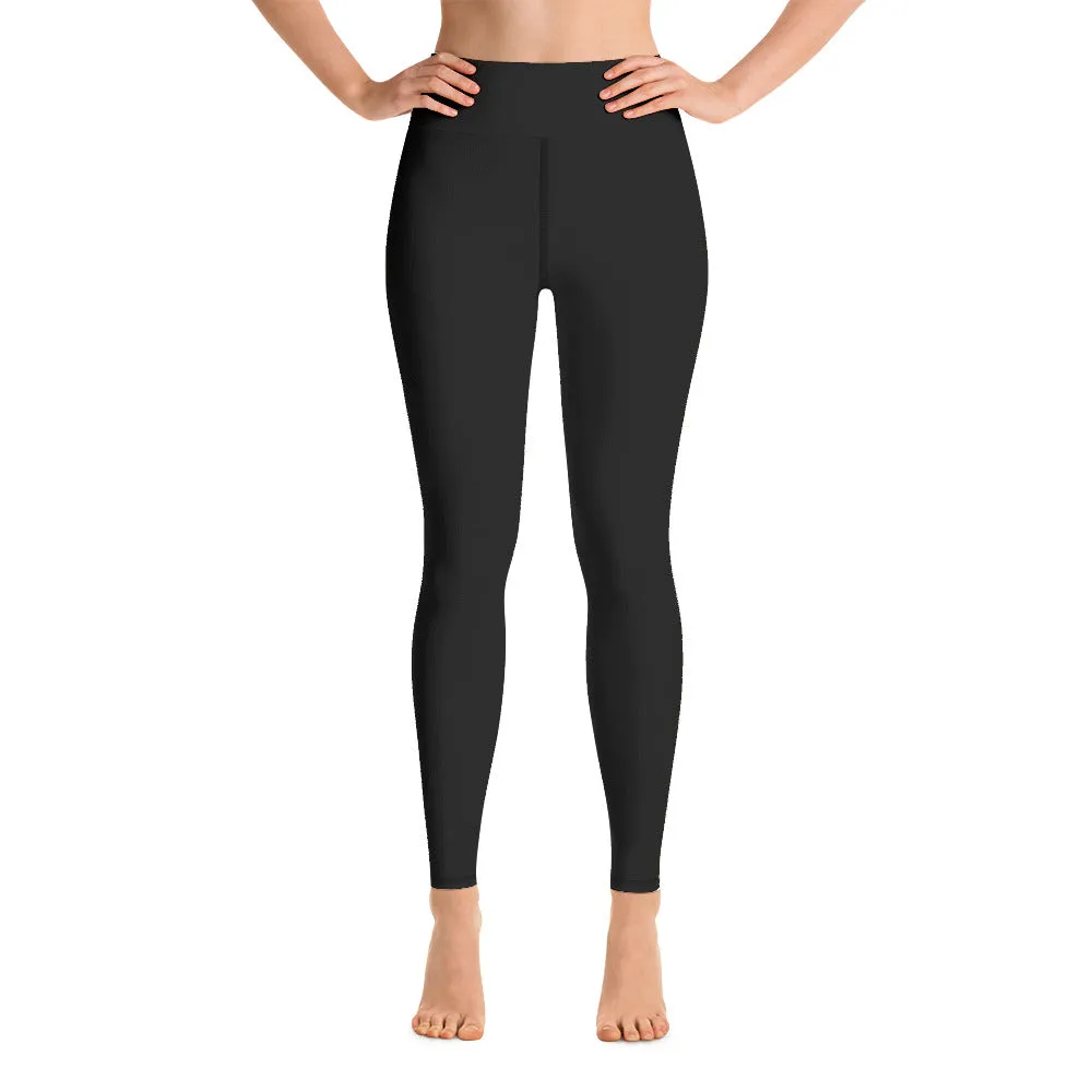 Women's Black Yoga Leggings, Solid Color Ladies' Long Workout Gym Tights-Made in USA/EU/MX