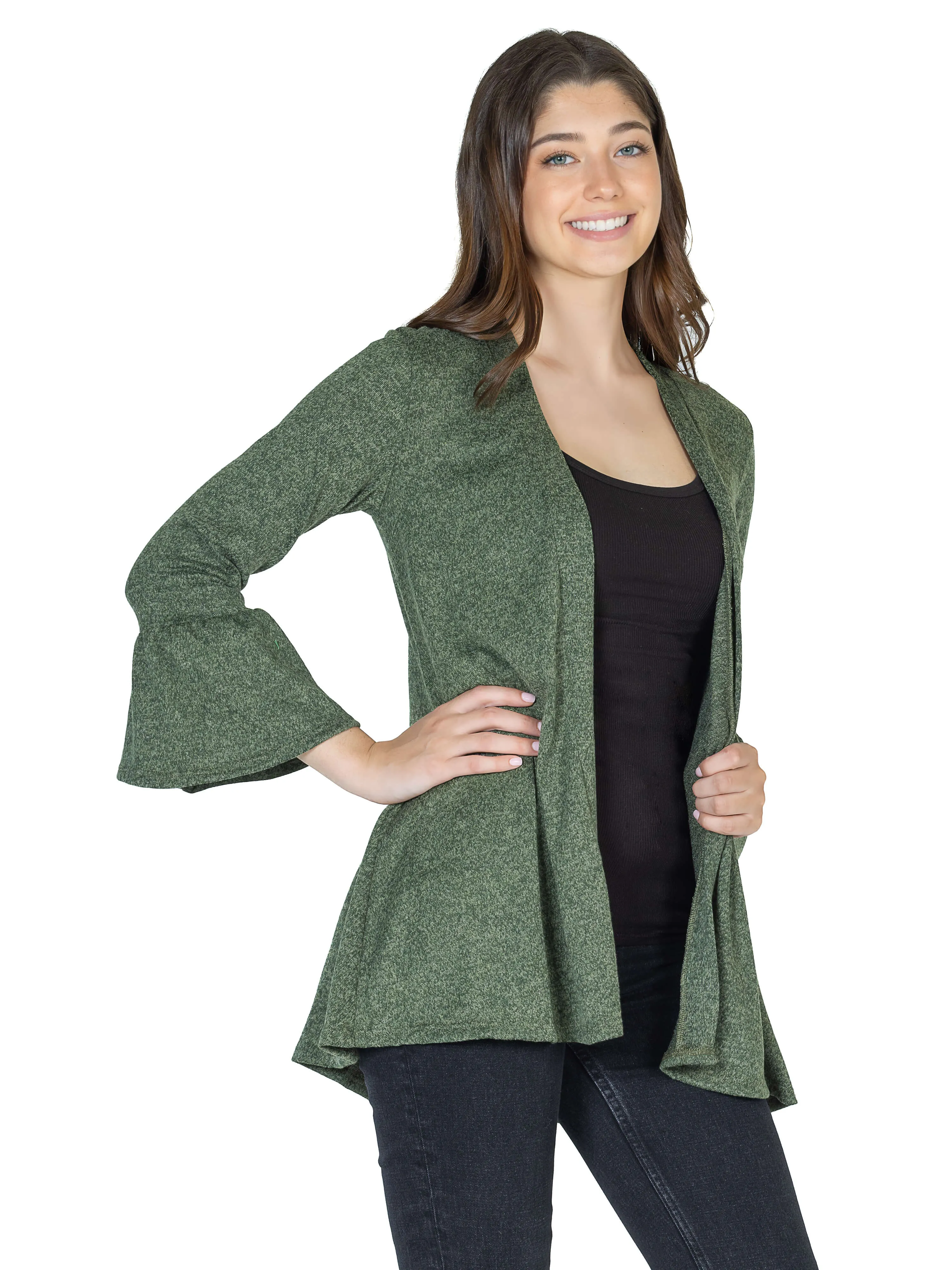 Womens Knit Bell Sleeve Open Cardigan