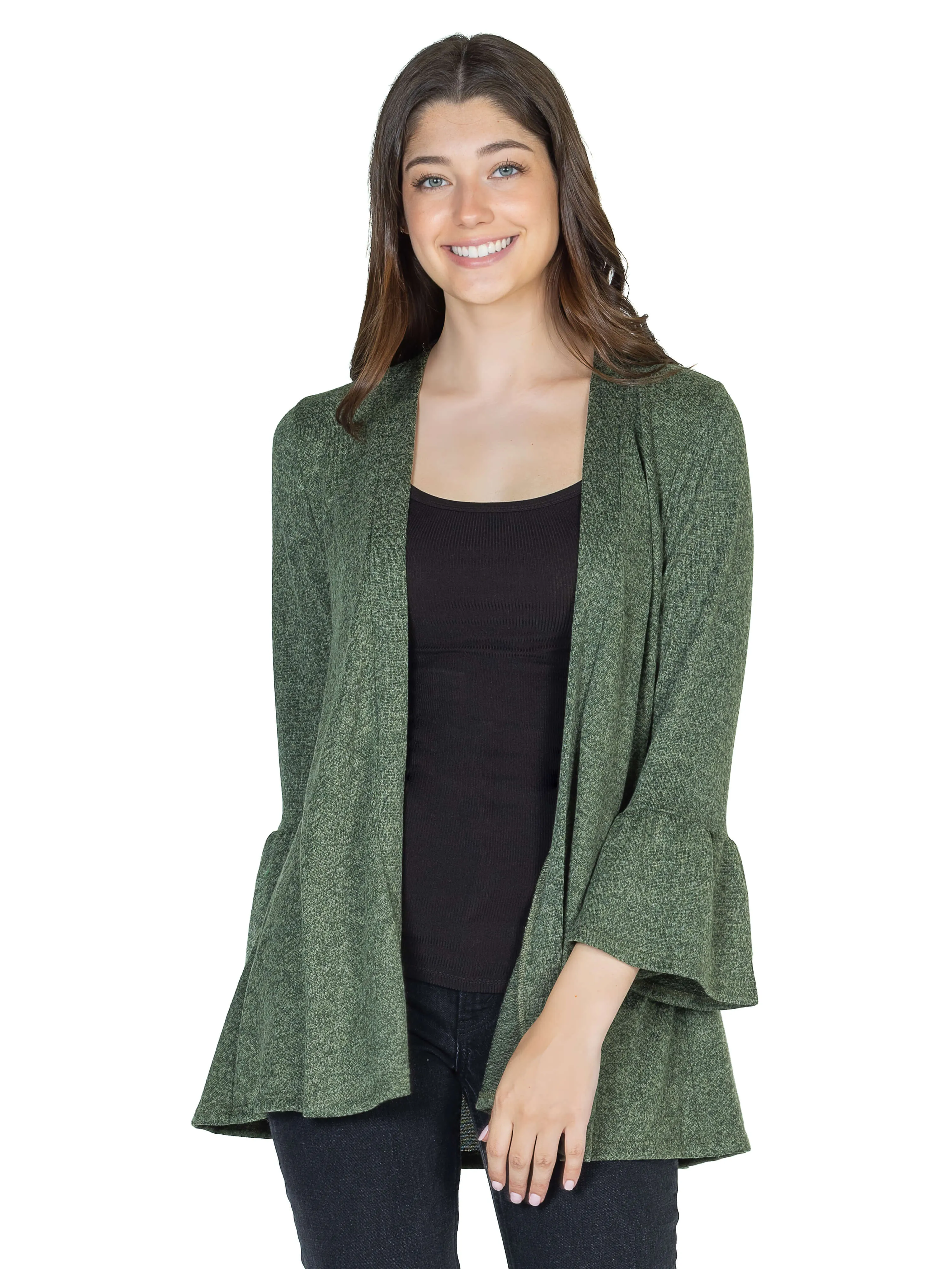 Womens Knit Bell Sleeve Open Cardigan