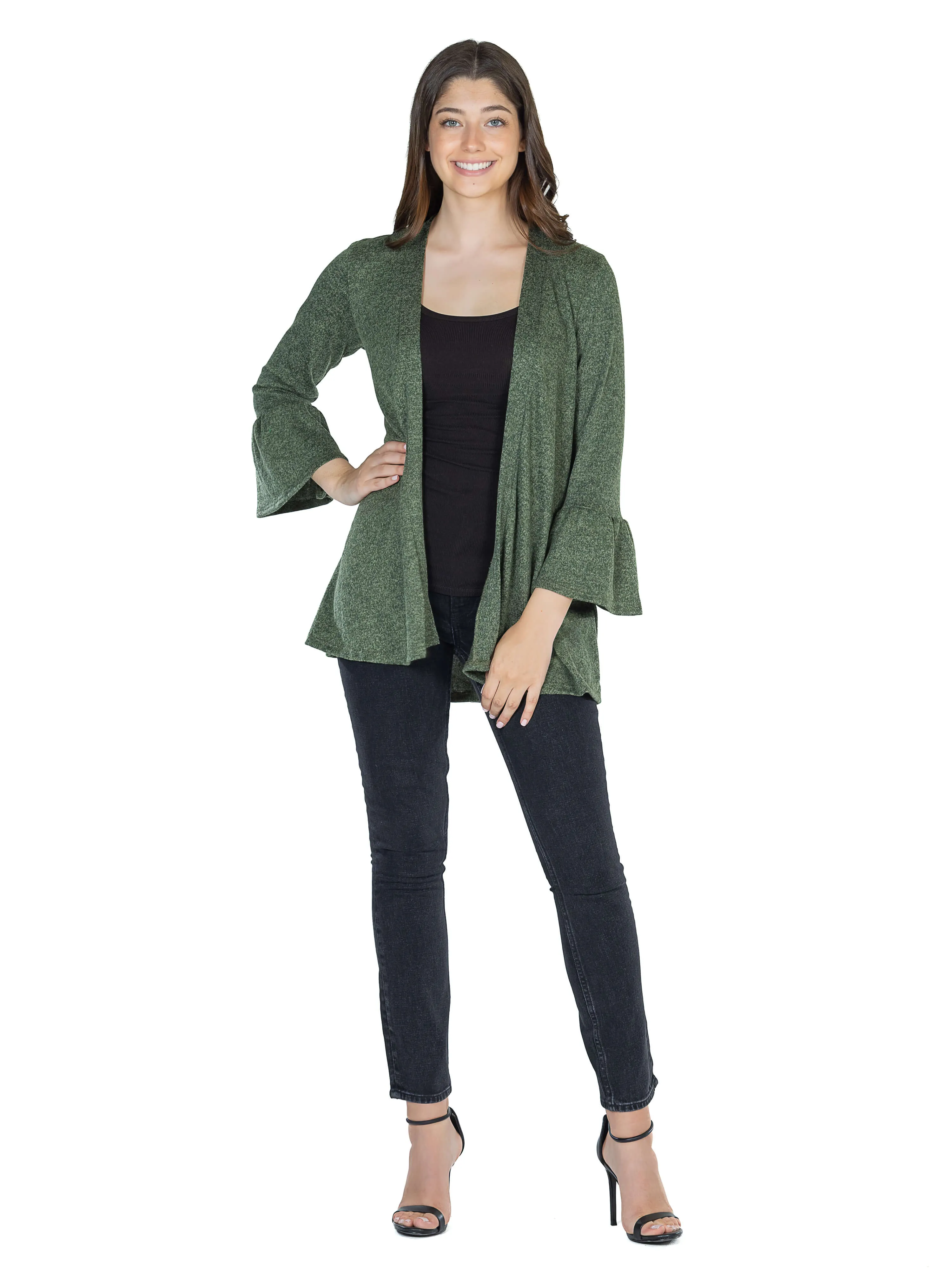 Womens Knit Bell Sleeve Open Cardigan