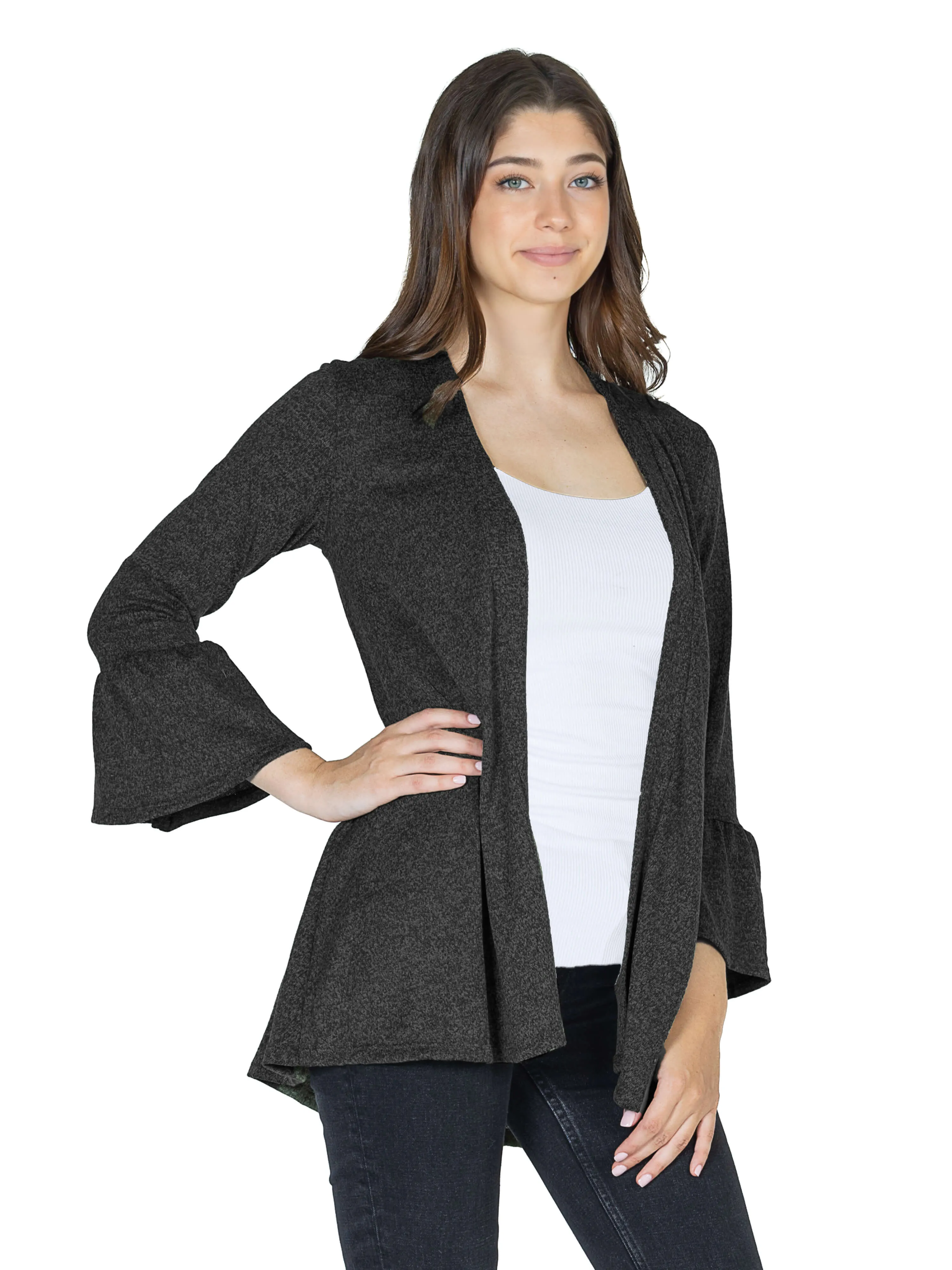 Womens Knit Bell Sleeve Open Cardigan