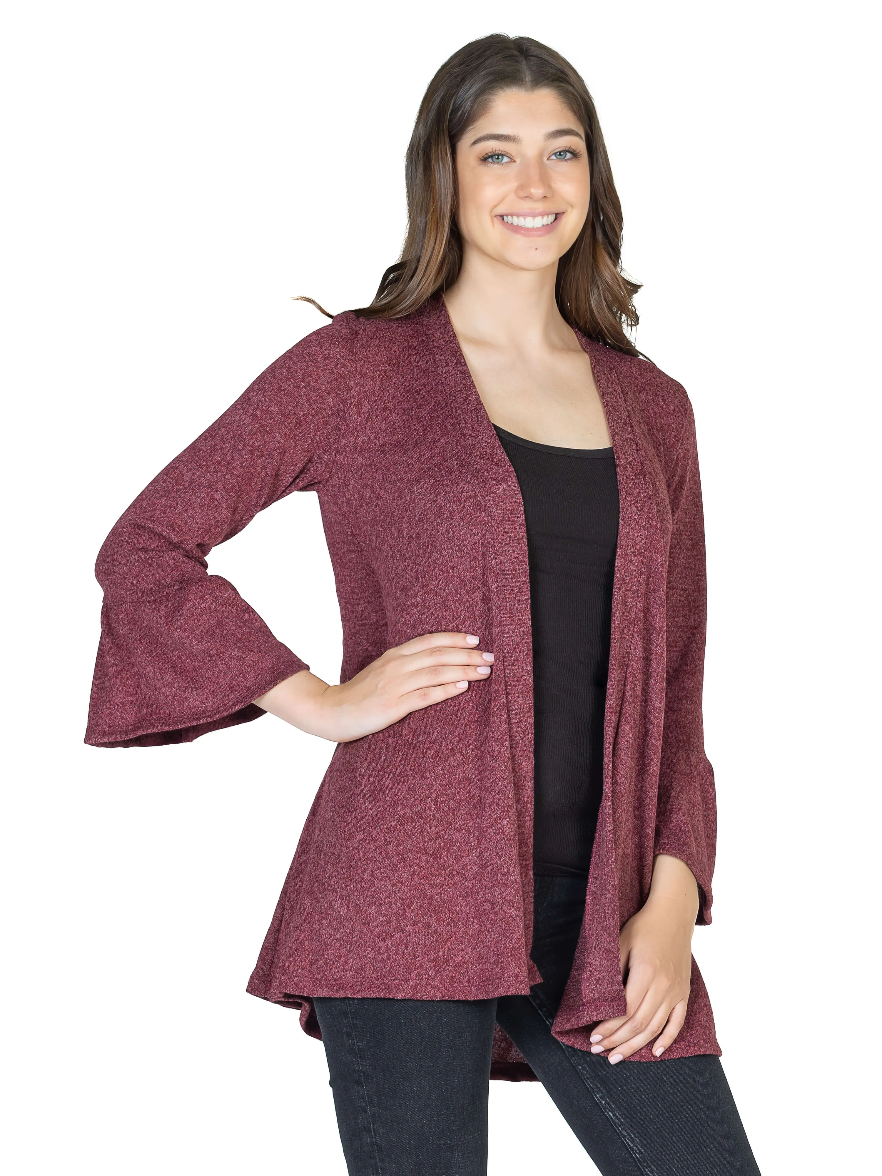 Womens Knit Bell Sleeve Open Cardigan