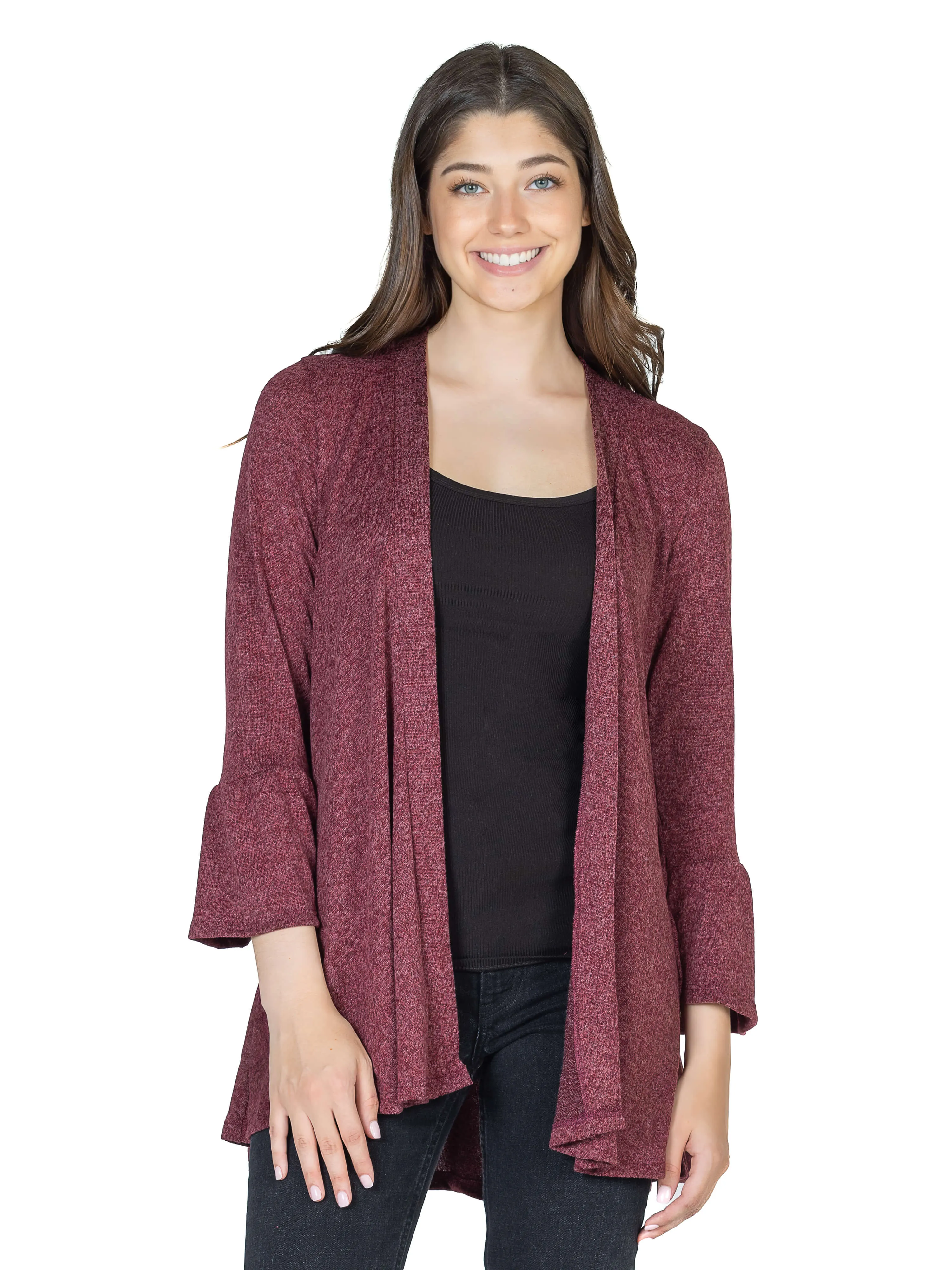 Womens Knit Bell Sleeve Open Cardigan