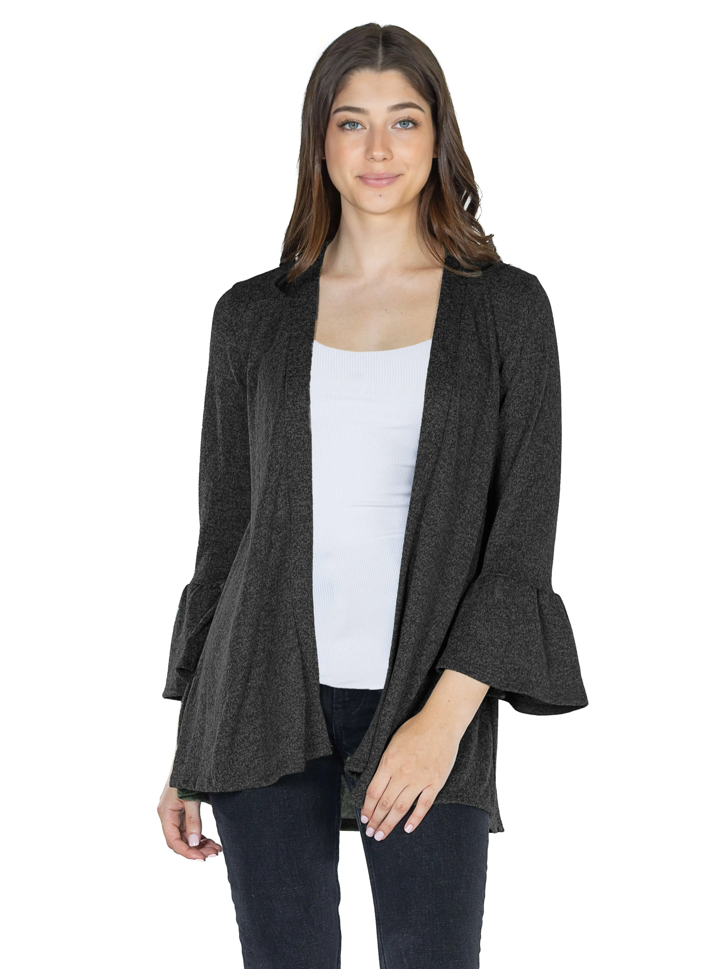 Womens Knit Bell Sleeve Open Cardigan