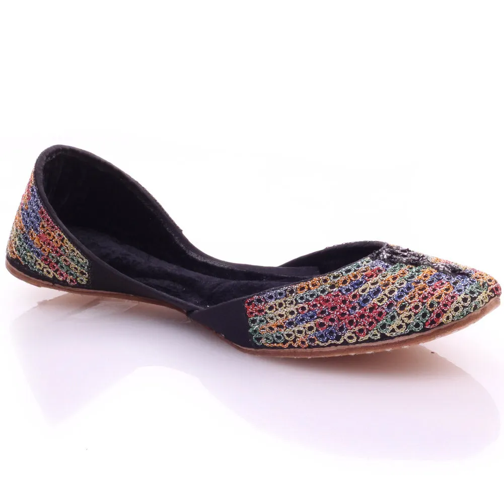 Womens ‘Larien’ Embroidered Leather Flat Indian Pump