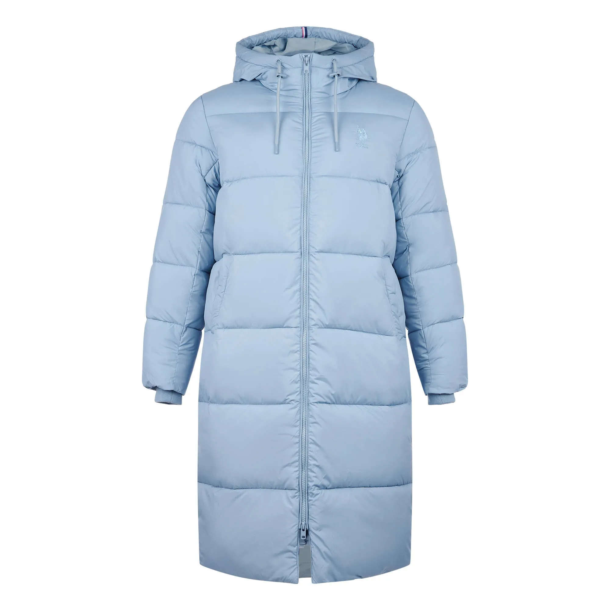 Womens Long Line Puffer Coat in Ashley Blue