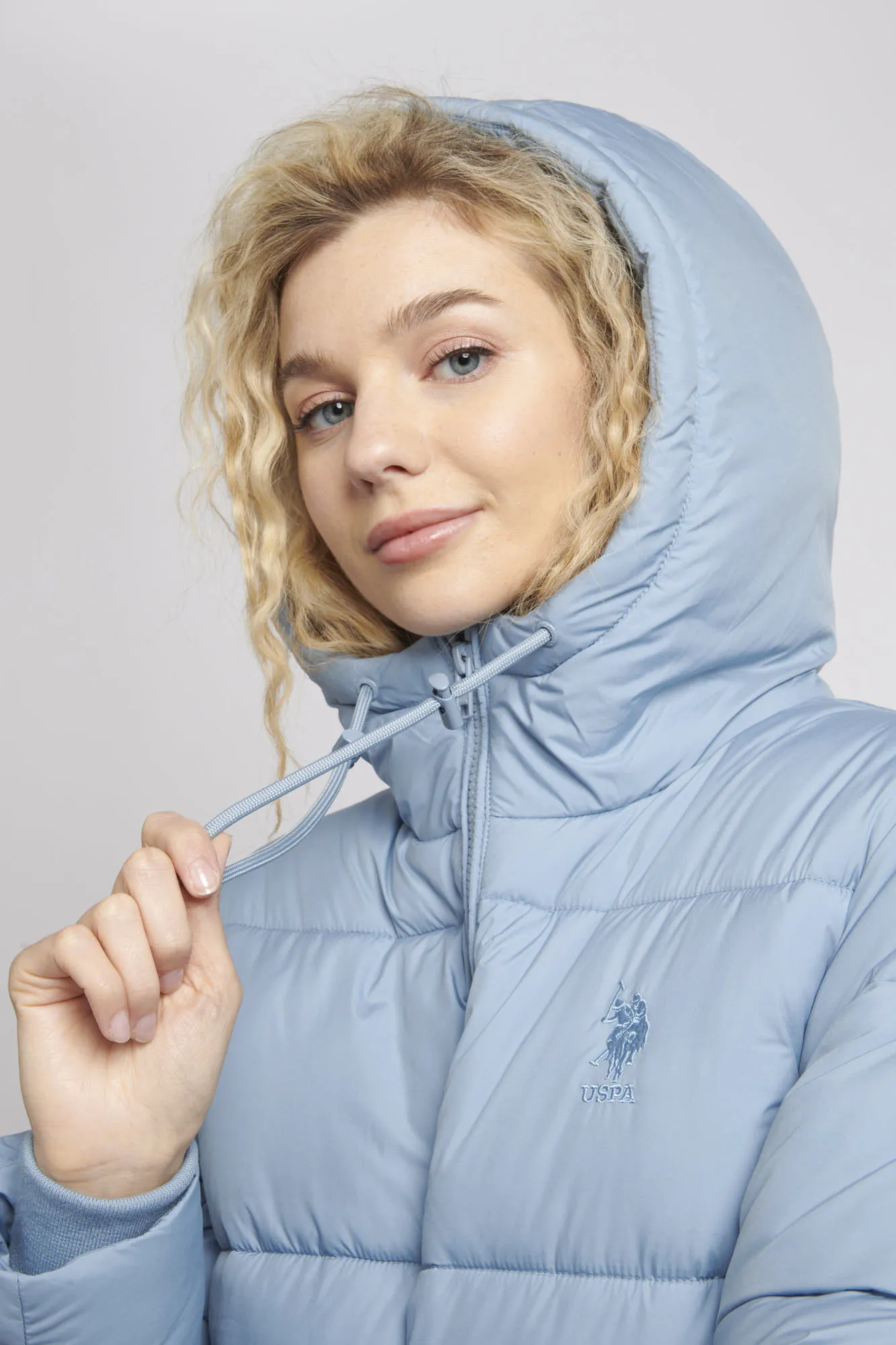 Womens Long Line Puffer Coat in Ashley Blue