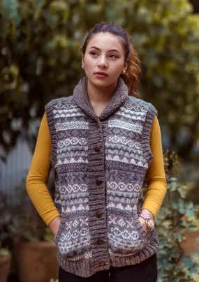 Women's Woolen Multicolor Handknitted Waistcoat Sweater