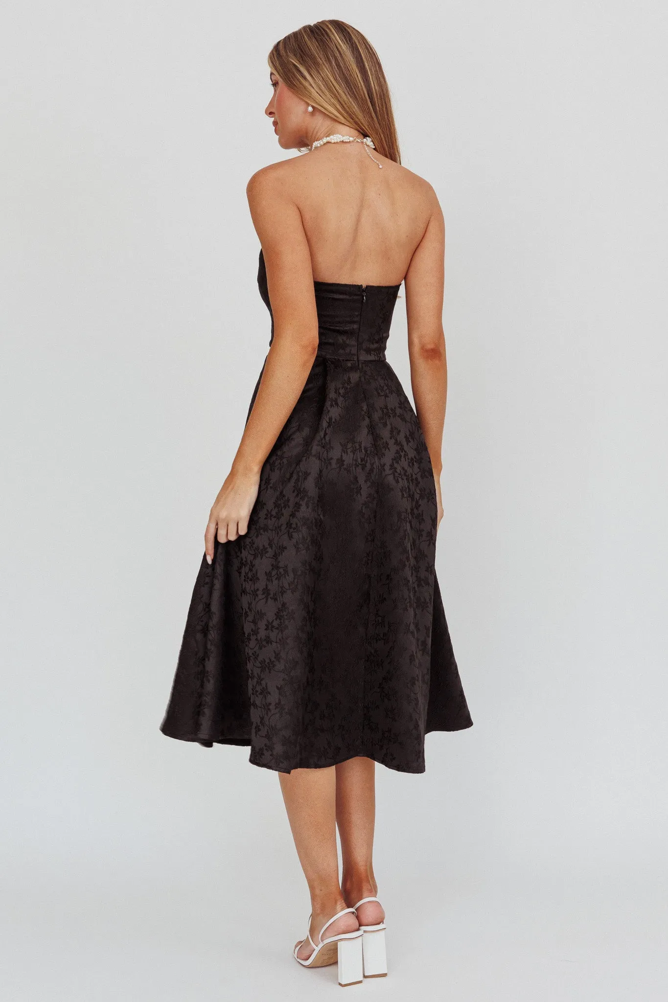 Worship Strapless A-Line Midi Dress Black