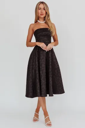 Worship Strapless A-Line Midi Dress Black