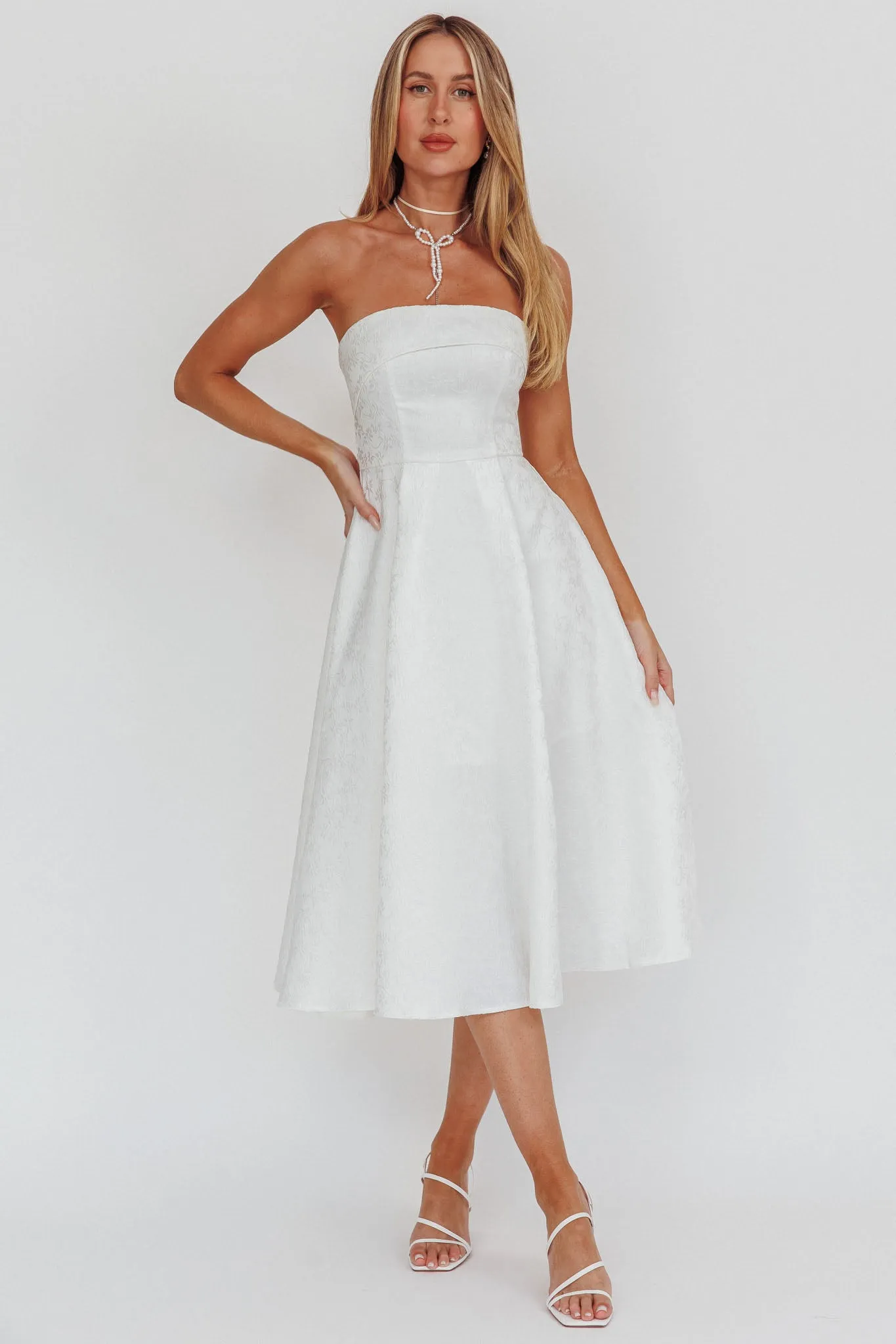 Worship Strapless A-Line Midi Dress White