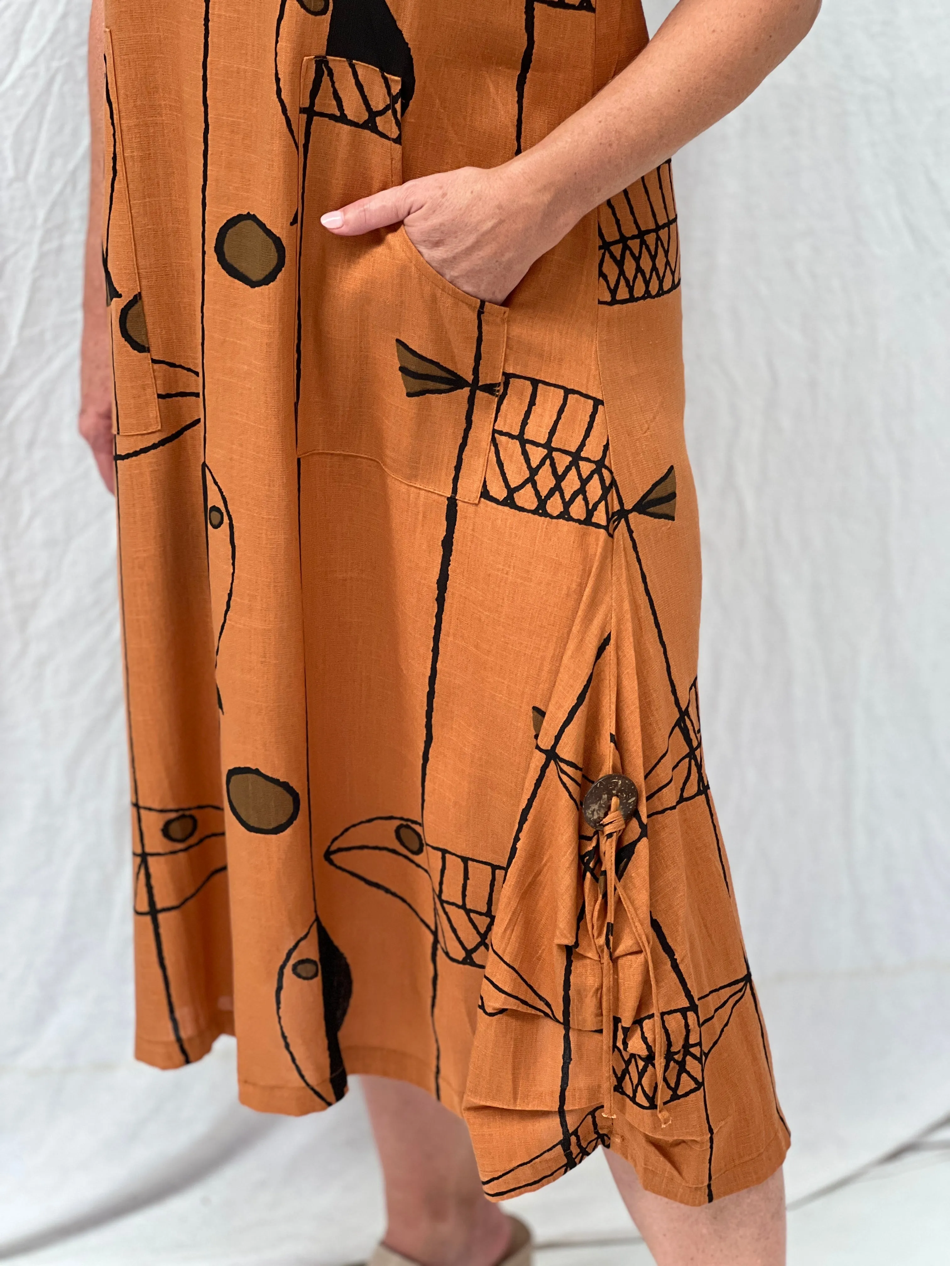 Wynn Abstract Rust Linen Dress