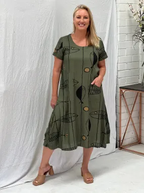 Wynn Fishbone Khaki Linen Dress