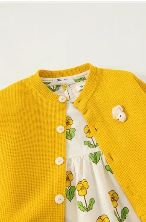 Yellow Flower Dress with Yellow Cardigan