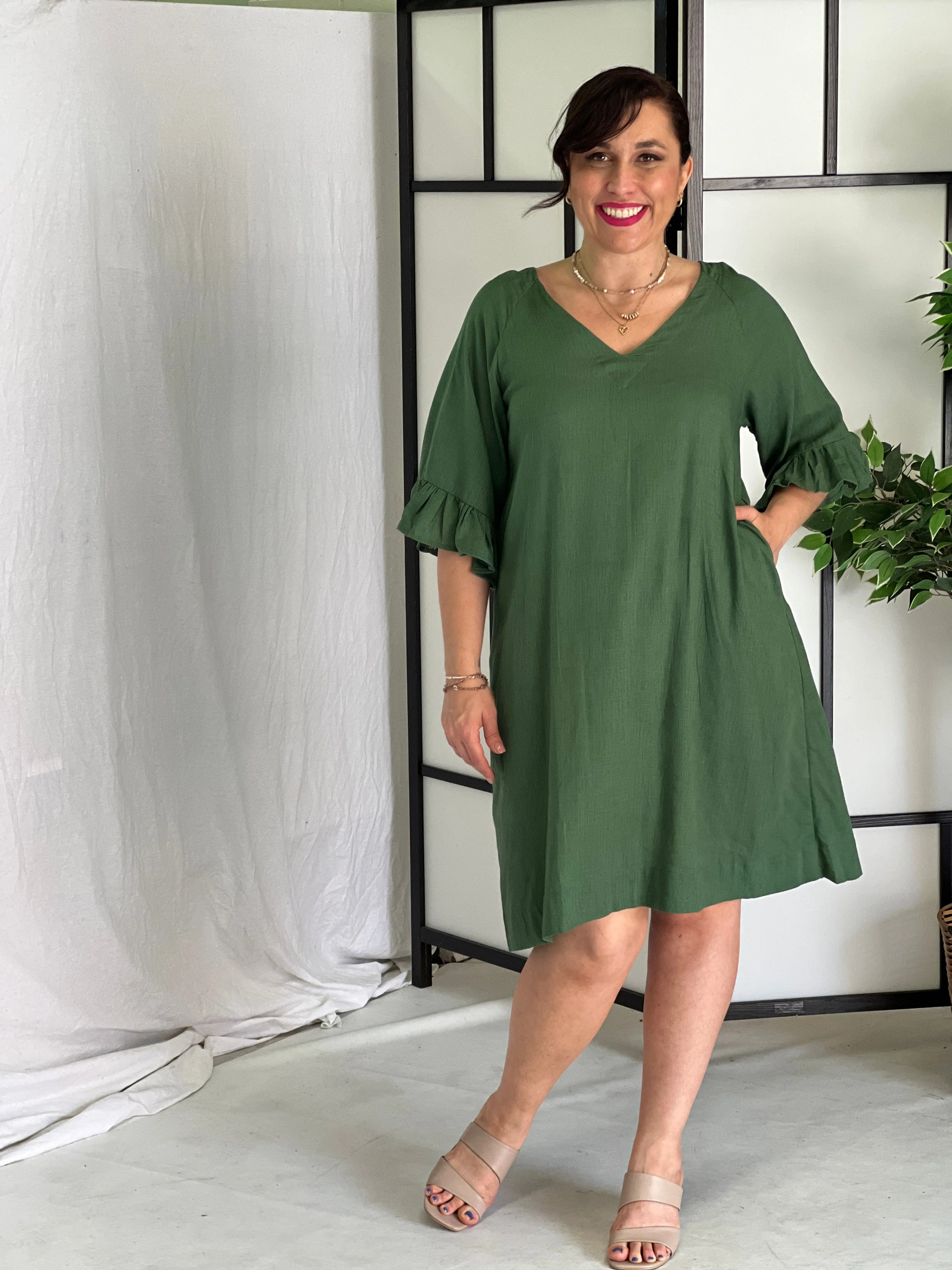 York Green Linen Dress